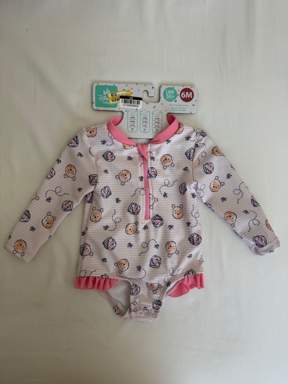 Disney Baby Winnie the Pooh Rashguard Swimsuit UPF 50+ in pink white size 6M